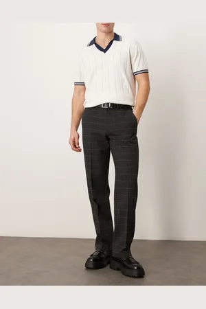 ASOS Pantalones de vestir grises a cuadros de pernera recta de mezcla de lana de