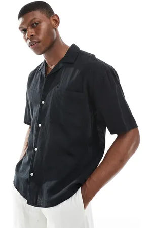 Only & Sons Camisa resort negra holgada de mezcla de lino de -Neutro