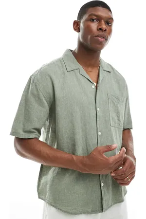 Only & Sons Camisa resort verde salvia holgada de mezcla de lino de