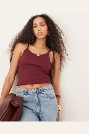 ASOS Camiseta color cereza oscuro de tirantes con cuello ancho de -Rojo