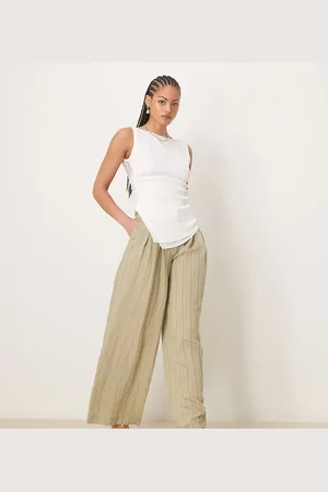 ASOS Pantalones verdes con rayas a tono de pernera ancha de Tall