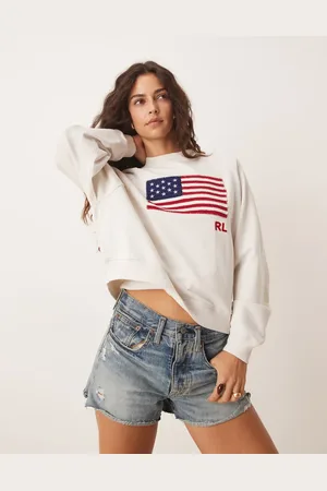 Ralph Lauren Sudadera blanco hueso con estampado de bandera de