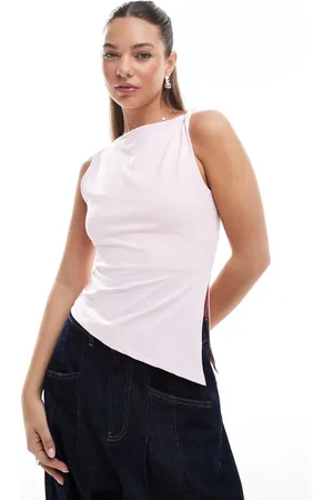 ASOS Top rosa pastel sin mangas con detalle retorcido y cuello barco de