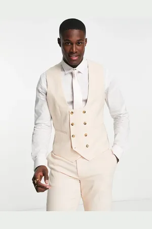 ASOS Chaleco de traje color de corte slim de tejido microtexturizado de Wedding-Beis neutro