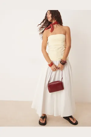 Abercrombie & Fitch Falda larga blanca de corte amplio con cintura elástica de