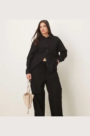 ASOS Pantalones negros sin cierres de tejido efecto lino de Curve (parte de un conjunto)