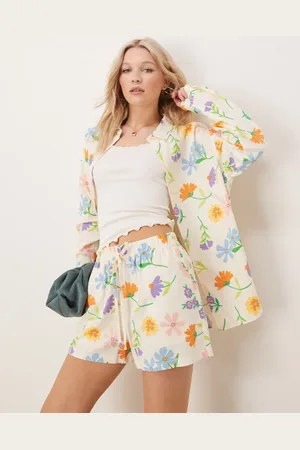 ASOS Camisa extragrande con estampado de flores pintadas de tejido efecto lino de (parte de un conjunto)-Multicolor