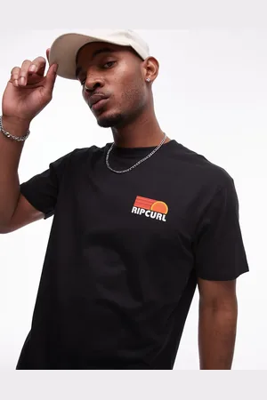 Rip Curl Camiseta negra con logo apilado Surf Revival de