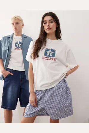 Reclaimed Camiseta color unisex de corte cuadrado con aplicación gráfica de estrella de -Blanco