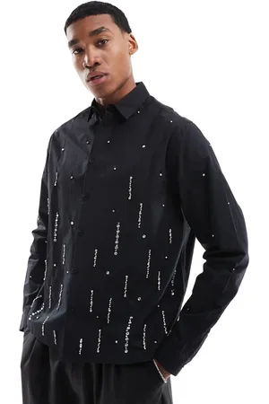 ASOS Camisa negra de corte cuadrado de popelina con abalorios de