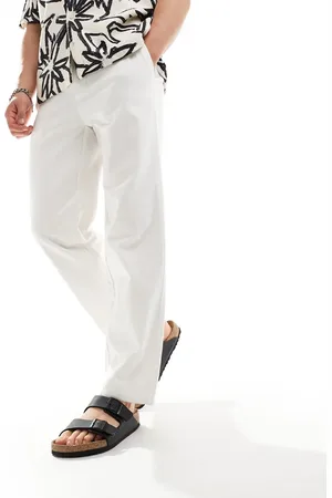Only & Sons Pantalones blancos de corte suelto de mezcla de lino de
