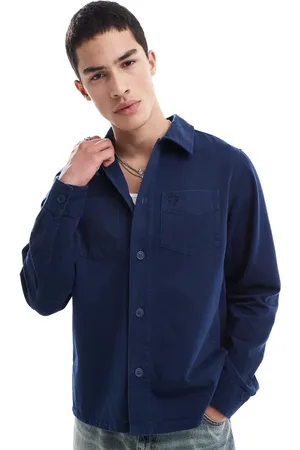 Fred Perry Sobrecamisa azul marino de sarga de
