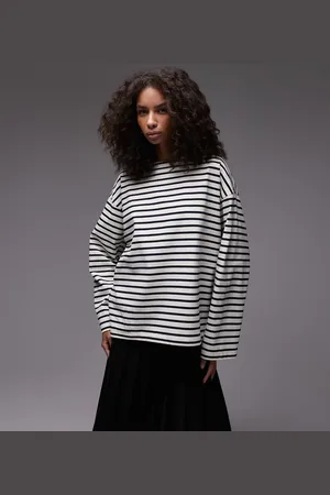 ARKET Camiseta extragrande a rayas blancas y azules de manga larga con abertura en el bajo de punto de -Multicolor