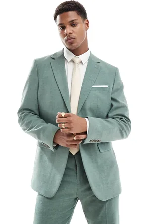 SELECTED Chaqueta de traje verde de corte slim de mezcla de lino de