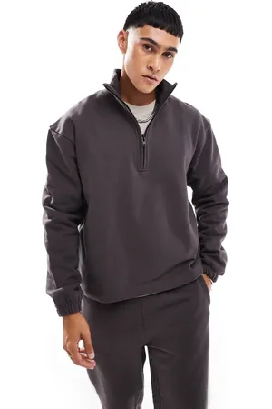 ASOS Sudadera marrón oscuro de corte cuadrado extragrande con cuello alzado y cremallera corta de tejido grueso premium de