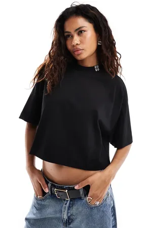 HUGO BOSS Camiseta negra de corte cuadrado de