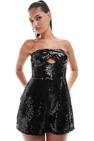 ASOS Mono corto con escote palabra de honor y detalle retorcido de lentejuelas transparentes de