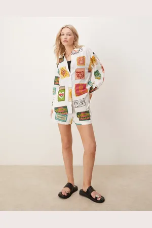 ASOS Camisa extragrande con de efecto lino de (parte de un conjunto)-Multicolor