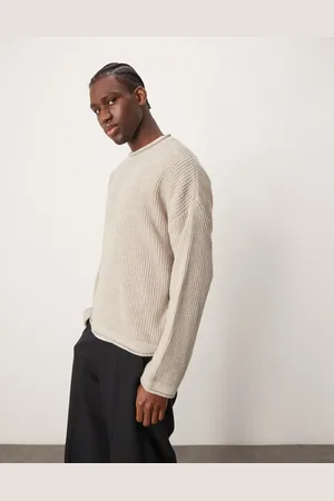 ASOS Jersey color piedra de corte cuadrado extragrande con cuello vuelto de punto de -Beis neutro