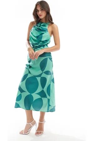 ASOS Vestido midi verde con estampado abstracto y cuerpo drapeado de -Multicolor