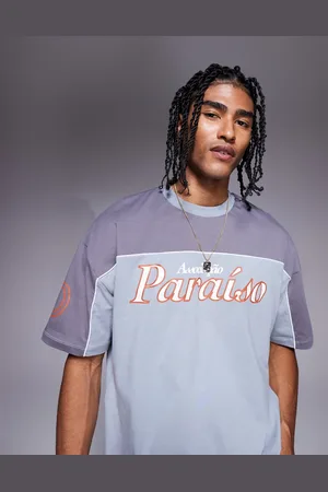 ASOS Camiseta gris extragrande con diseño de paneles y estampado gráfico deportivo de