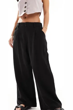 ASOS Pantalones negros de pernera recta holgada de mezcla de lino de ASOS DESIGN Petite