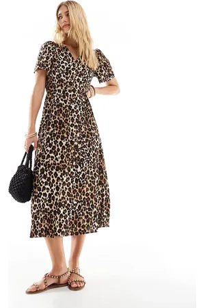 VERO MODA Vestido largo abotonado con estampado de leopardo de -Multicolor