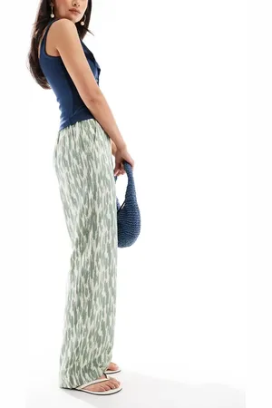 VERO MODA Pantalones verdes de talle alto y pernera ancha con estampado abstracto Easy de