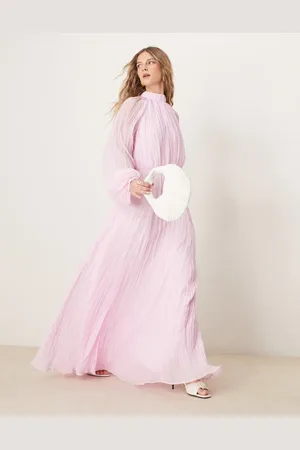 ASOS Vestido largo plisado con cuello alto y mangas estilo blusón de tejido efecto rugoso de -Multicolor