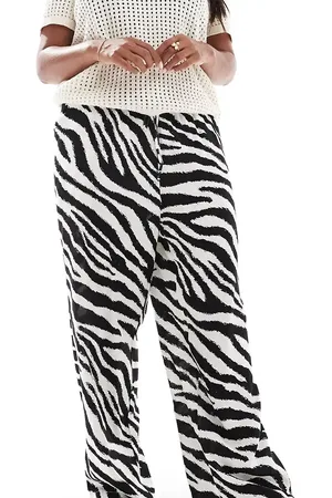 VERO MODA Pantalones de pernera ancha con estampado de cebra y lazada en la cintura Easy de -Blanco