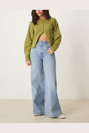 ASOS Vaqueros de pernera ancha con lavado medio y detalle trenzado en la cintura de -Azul