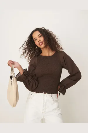 ASOS Blusa marrón fruncida de algodón de