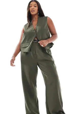 Pieces® Pantalones de sastre multiposición con botones en la pernera de Pieces Curve (parte de un conjunto)-Verde