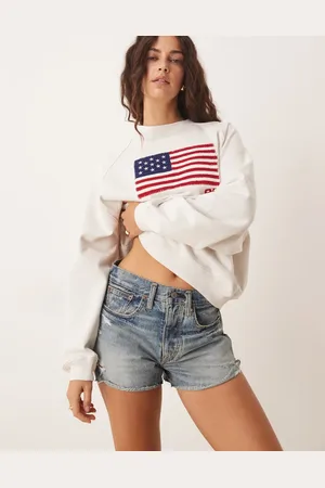 Ralph Lauren Pantalones cortos vaqueros azul oscuro lavado con diseño rasgado de