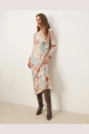 Miss Selfridge Vestido largo de manga larga con estampado de