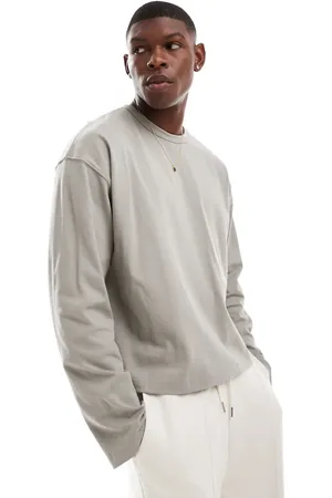 ASOS Camiseta caqui de corte cuadrado extragrande y manga larga de tejido grueso de 240 g/m² de -Verde