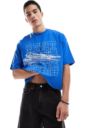 ASOS Camiseta corta azul extragrande con estampado gráfico deportivo de