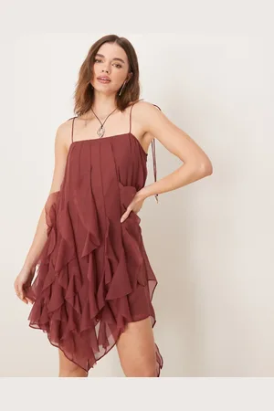 ASOS Vestido corto con volantes y tirantes anudados de