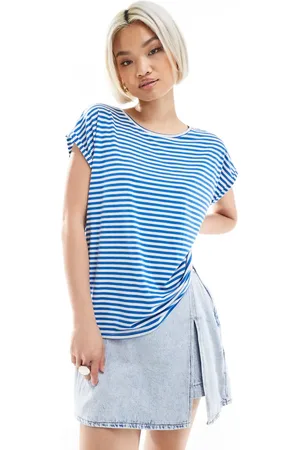 VERO MODA Camiseta azul claro y blanca a rayas extragrande de