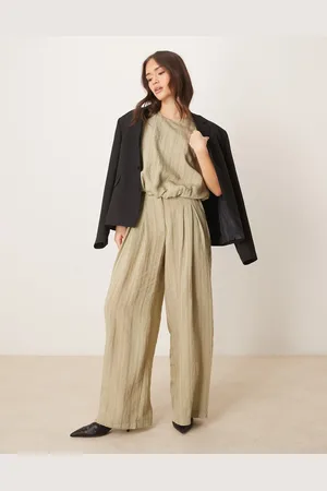 ASOS Pantalones verdes con rayas a tono de pernera ancha de (parte de un conjunto)