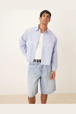 ASOS Camisa a rayas de corte cuadrado extragrande con bordados de