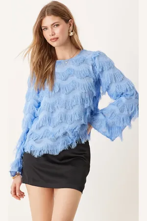 Y.A.S Blusa azul con mangas acampanadas de tejido texturizado de