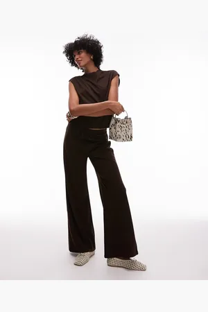 MANGO Pantalones marrón de pernera ancha con lazada en la cintura de poliamida de (parte de un conjunto)