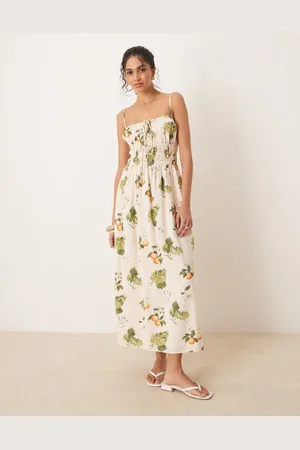 Abercrombie & Fitch Vestido largo vaporoso de tirantes finos con estampado frutal y cuello de corte suave de -Multicolor