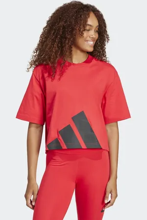 adidas Camiseta rojo rubí puro y negra básica de corte boyfriend con logo grande de