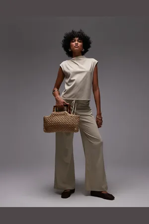 MANGO Pantalones de pernera ancha con lazada en la cintura de poliamida de (parte de un conjunto)-Neutro