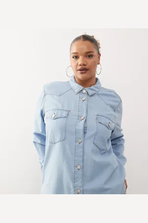 Noisy May Camisa vaquera con lavado azul claro de