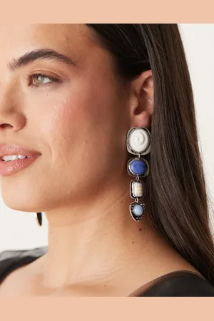 ASOS Pendientes plateados con diseño colgante con piedras semipreciosas auténticas de