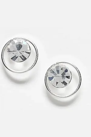 Kingsley Ryan Pendientes de botón con diseño calado y cristal de plata de ley de -Plateado