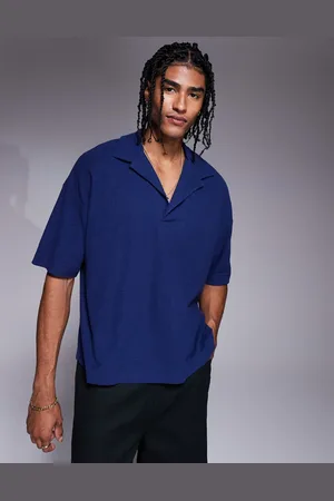 ASOS Polo azul marino extragrande con cuello de solapas de tejido texturizado de